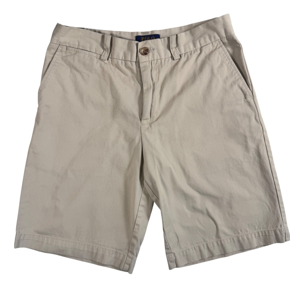 Polo Ralph Lauren Classic Chino Shorts Boys 16 Beige Flat Front‎ Twill 10"